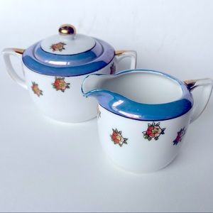 NORITAKE antique lusterware cream + sugar bowl Art Deco 1920 hand painted Japan